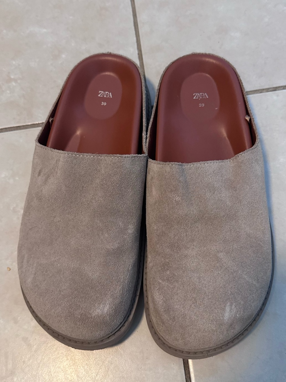 Zara Suede Slip-On Mules in Light Taupe